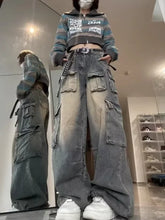 Women's Y2K Wide-Leg Cargo Jeans - Multi-Pocket Oversized Streetwear - Himpall